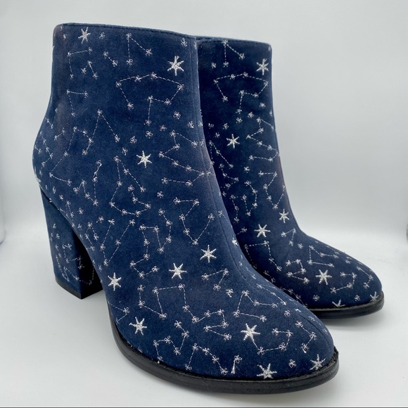 BILLY ELLA Anthro Blue Booties w Silver Embroidered Constellations- Sz 7 - Picture 3 of 13